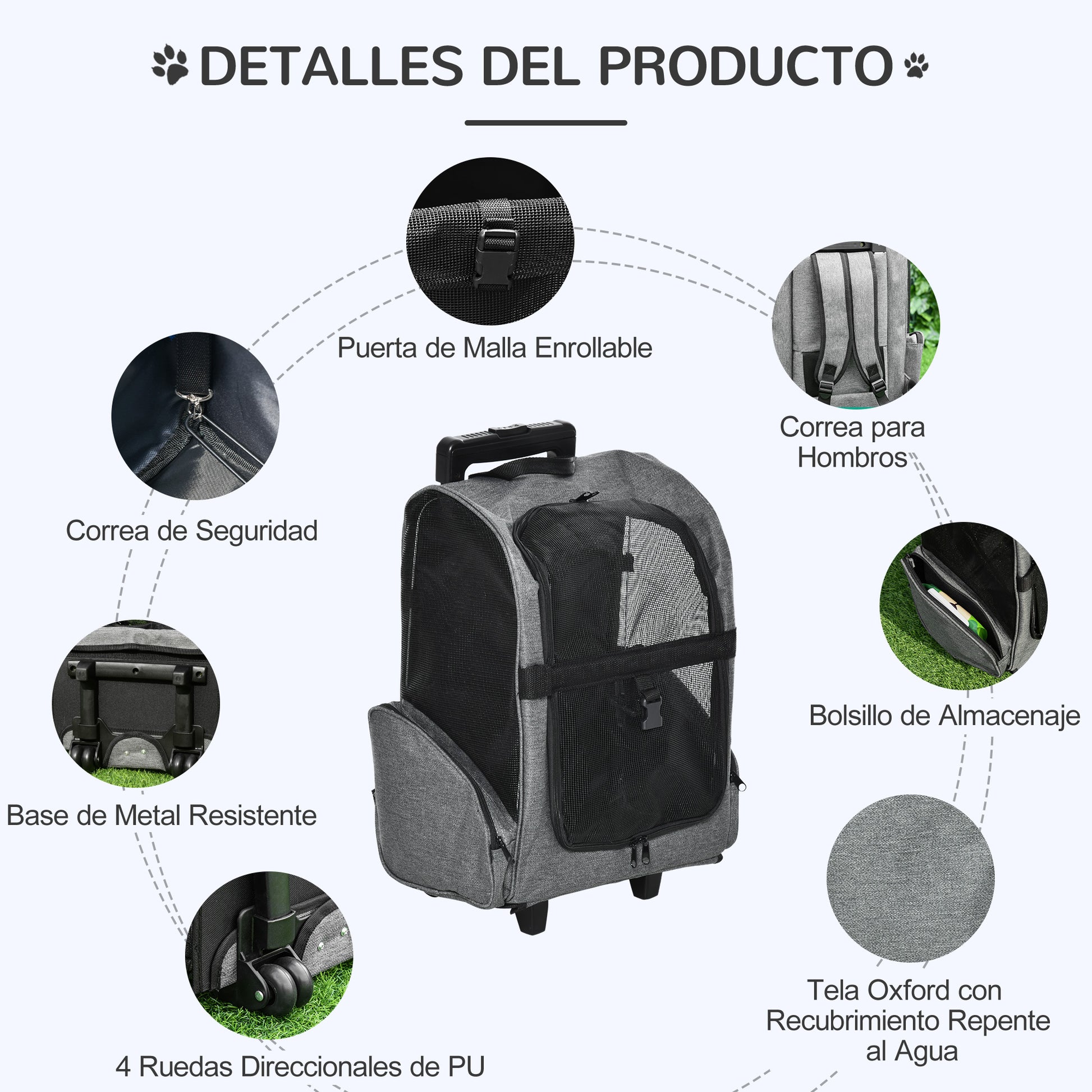 2-in-1 Pet Carrier Cart Backpack with 2 Wheels for Dogs Cats with Retractable Aluminum Handle and Storage Pockets 16.5x9.8x21.7 inches Gray