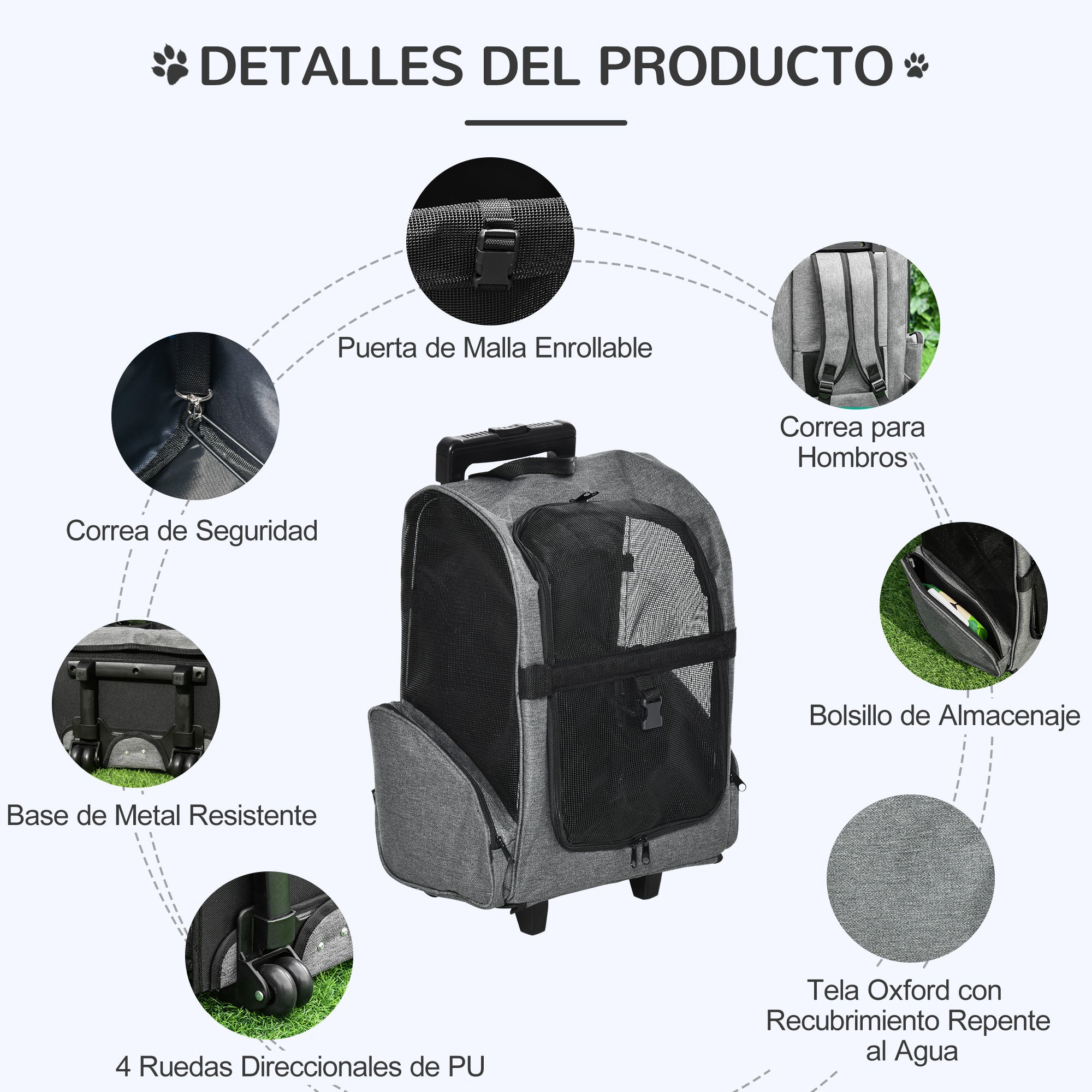 2-in-1 Pet Carrier Cart Backpack with 2 Wheels for Dogs Cats with Retractable Aluminum Handle and Storage Pockets 16.5x9.8x21.7 inches Gray
