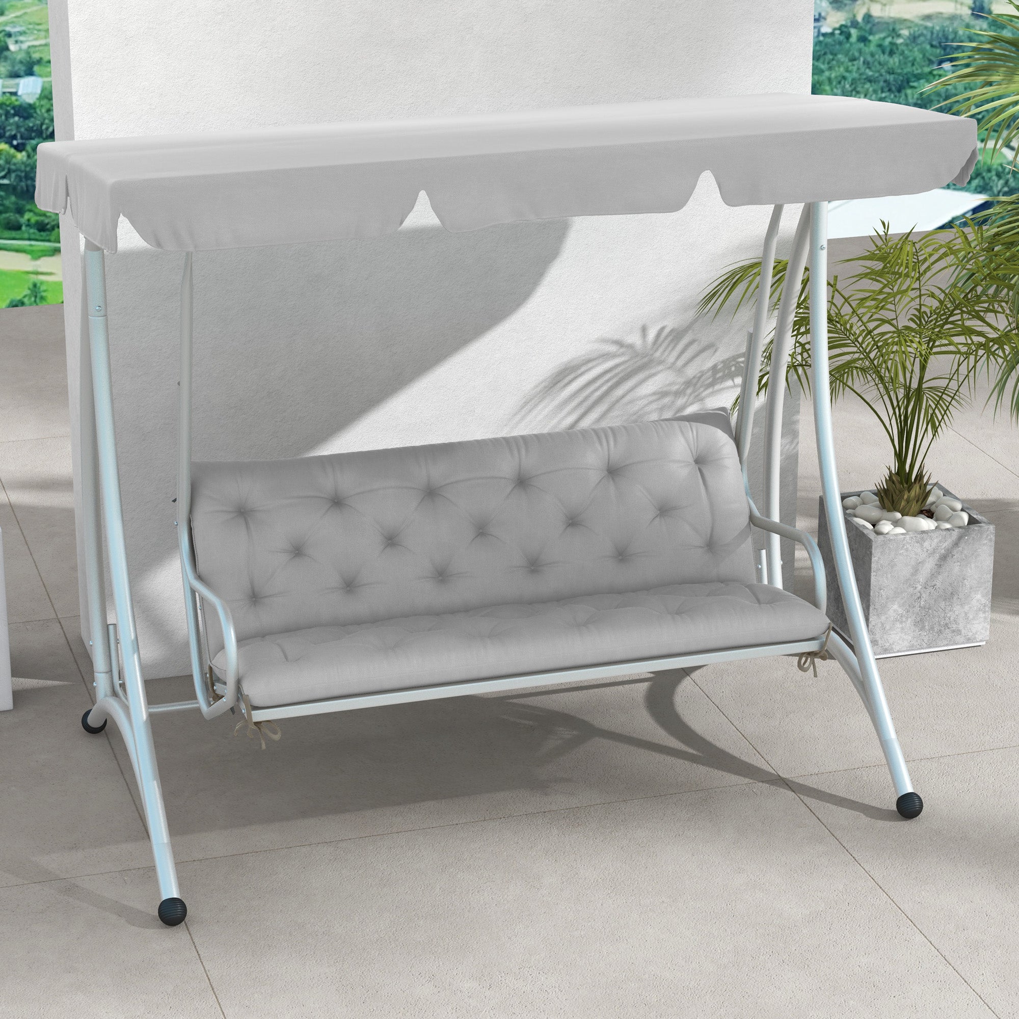 3 Seater Bench Cushion 150x98x8 cm, Bench Cushion with Straps, Seat Cushion, Outdoor/Indoor Chair Cushion, Seat Pad, Seat Cushion for Garden Furniture, Window Bench, Swing Bench, Light Gray