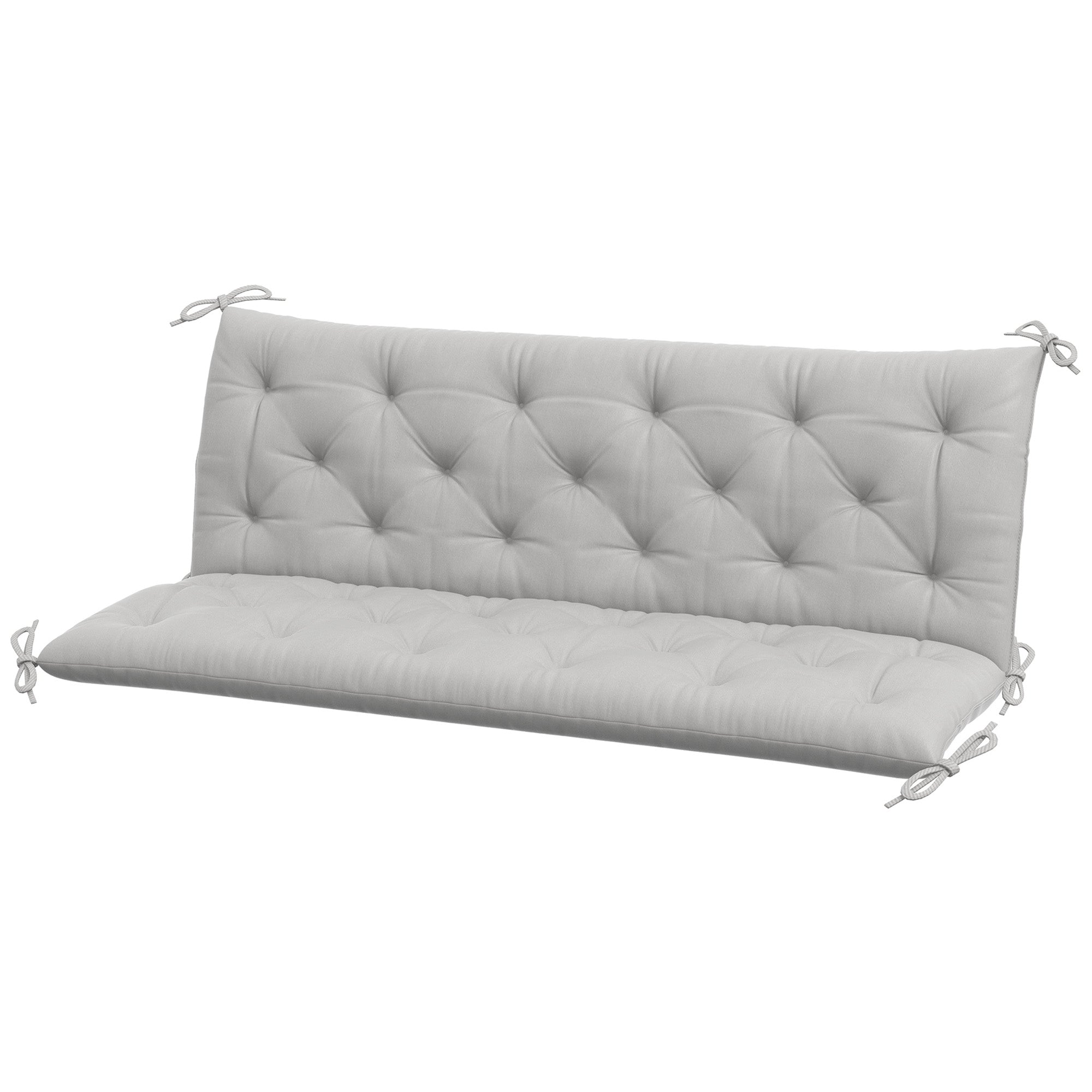3 Seater Bench Cushion 150x98x8 cm, Bench Cushion with Straps, Seat Cushion, Outdoor/Indoor Chair Cushion, Seat Pad, Seat Cushion for Garden Furniture, Window Bench, Swing Bench, Light Gray