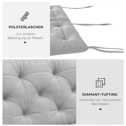 3 Seater Bench Cushion 150x98x8 cm, Bench Cushion with Straps, Seat Cushion, Outdoor/Indoor Chair Cushion, Seat Pad, Seat Cushion for Garden Furniture, Window Bench, Swing Bench, Light Gray