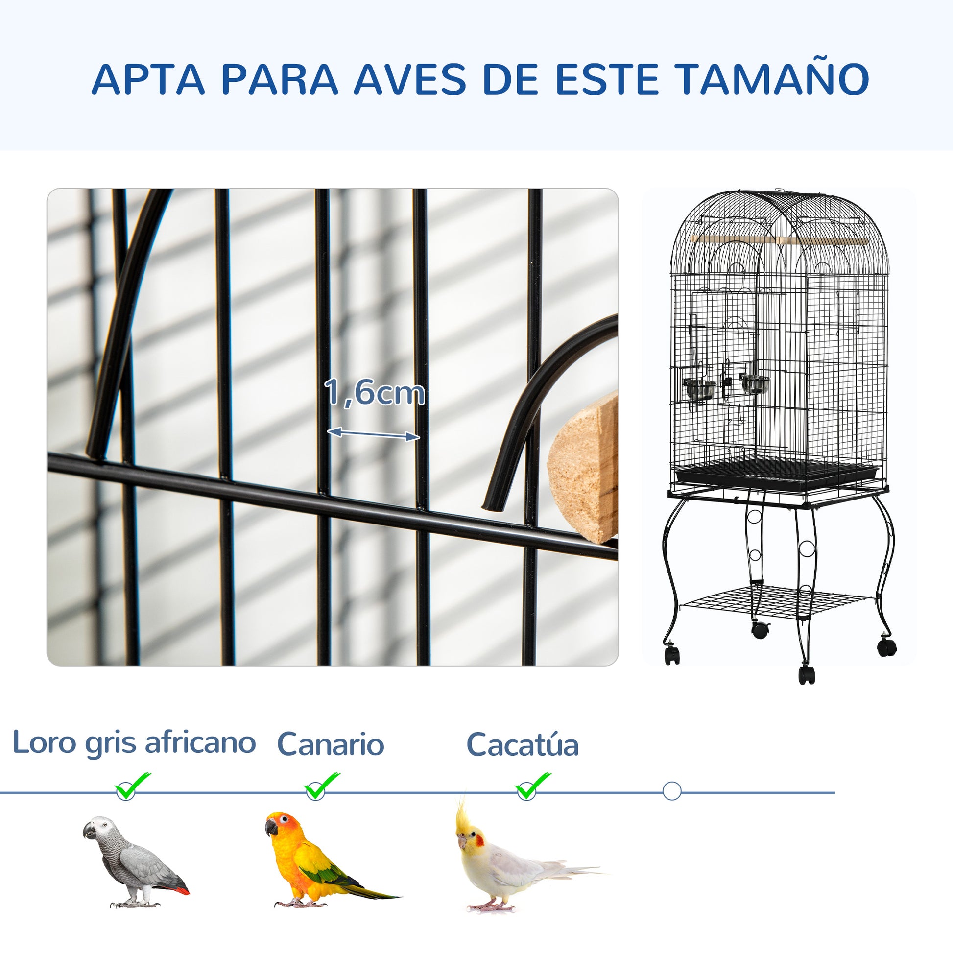 Bird Cage with Stand and Wheels Large Steel Cage with Removable Tray 4 Doors and 2 Feeders for Parrots Macaws 51x51x153 cm Black