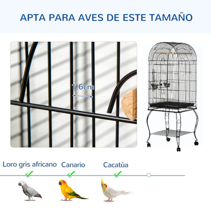 Bird Cage with Stand and Wheels Large Steel Cage with Removable Tray 4 Doors and 2 Feeders for Parrots Macaws 51x51x153 cm Black