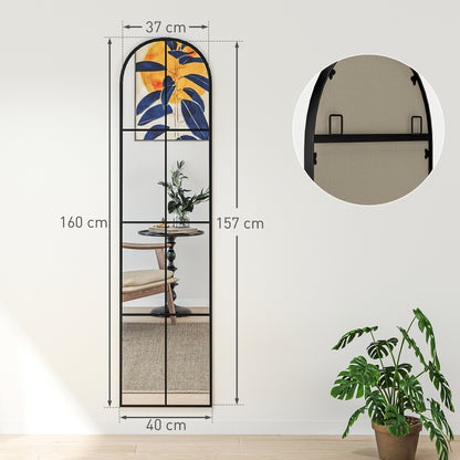 Decorative Wall Mirror 40x160 cm Metal Window Mirror for Living Room Bedroom Entryway Modern Style Black