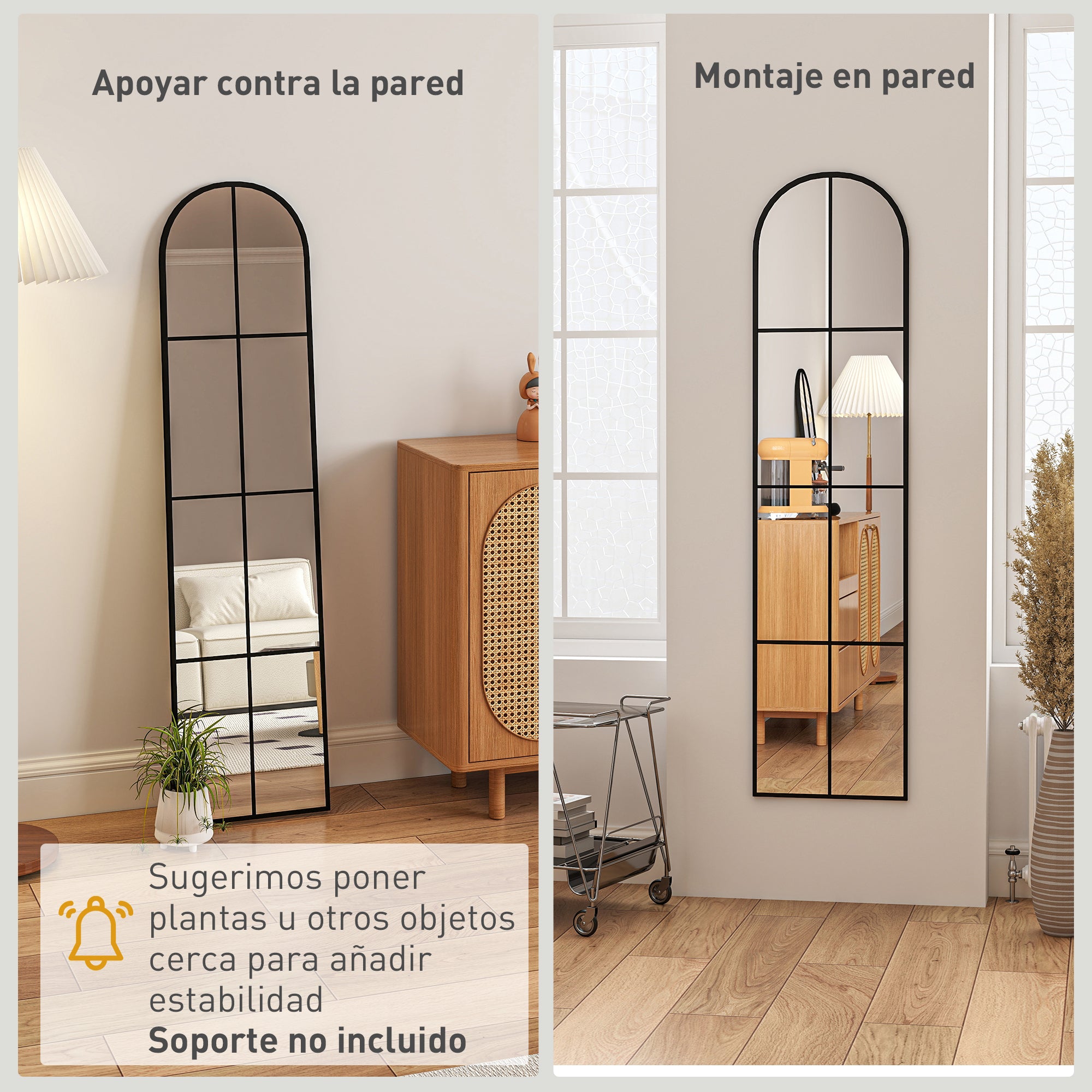 Decorative Wall Mirror 40x160 cm Metal Window Mirror for Living Room Bedroom Entryway Modern Style Black
