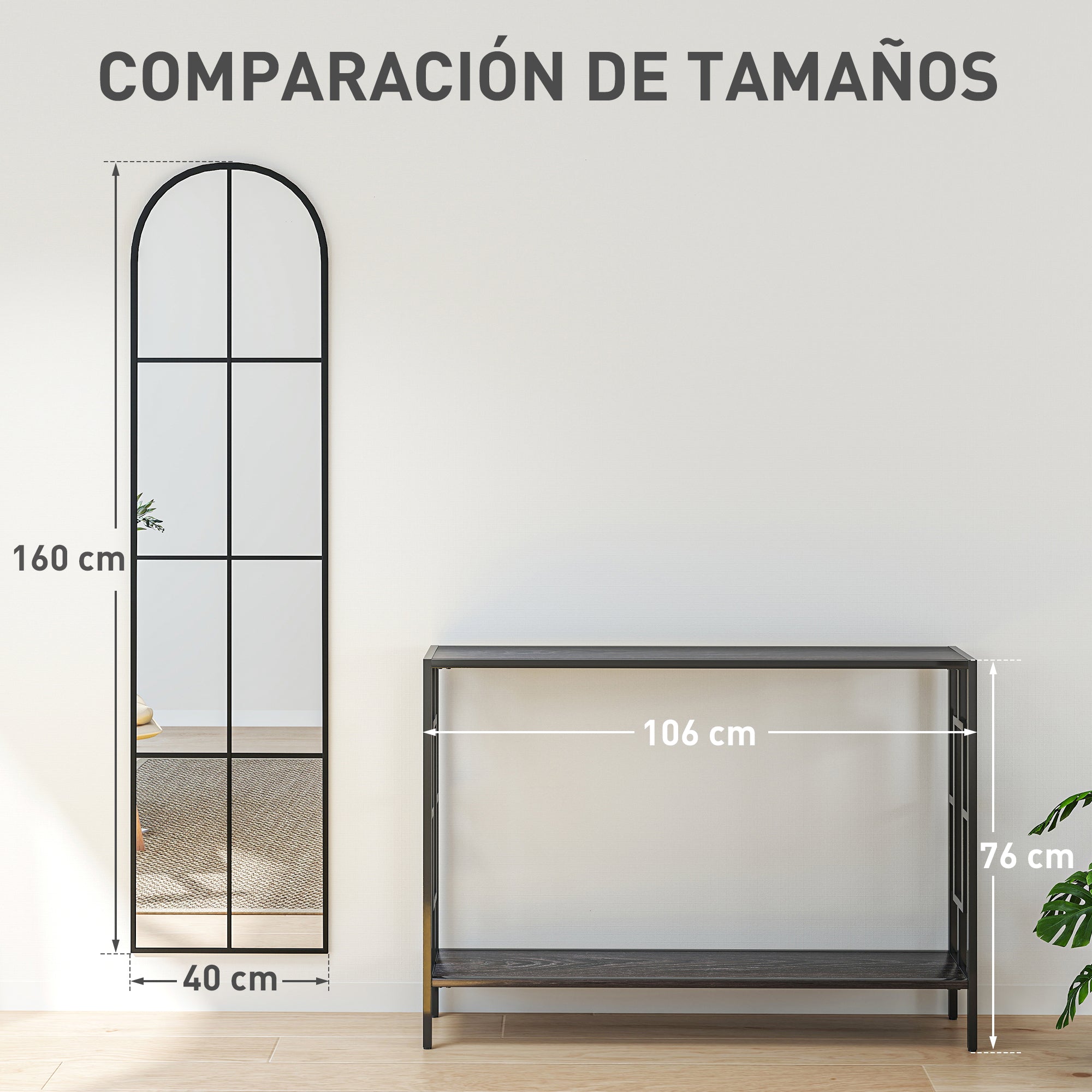 Decorative Wall Mirror 40x160 cm Metal Window Mirror for Living Room Bedroom Entryway Modern Style Black