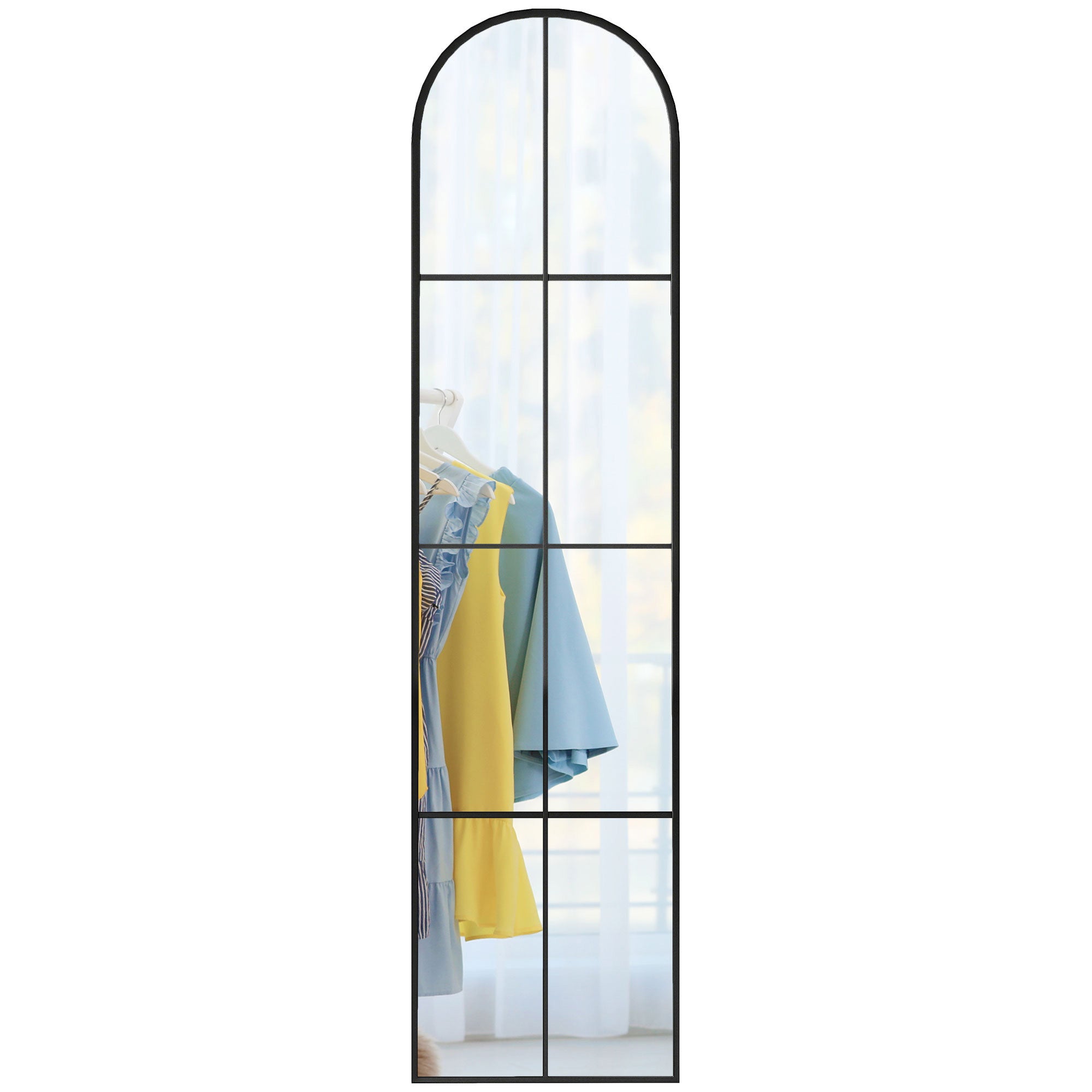 Decorative Wall Mirror 40x160 cm Metal Window Mirror for Living Room Bedroom Entryway Modern Style Black