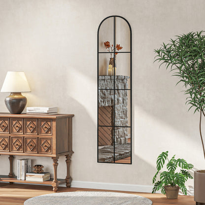 Decorative Wall Mirror 40x160 cm Metal Window Mirror for Living Room Bedroom Entryway Modern Style Black