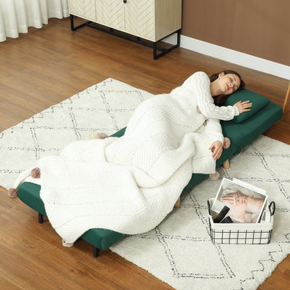 3 in 1 sleeper chair, sofa bed with bed function, lumbar pillow, foldable recliner with adjustable backrest armchair in velvet look, for living room, dark green