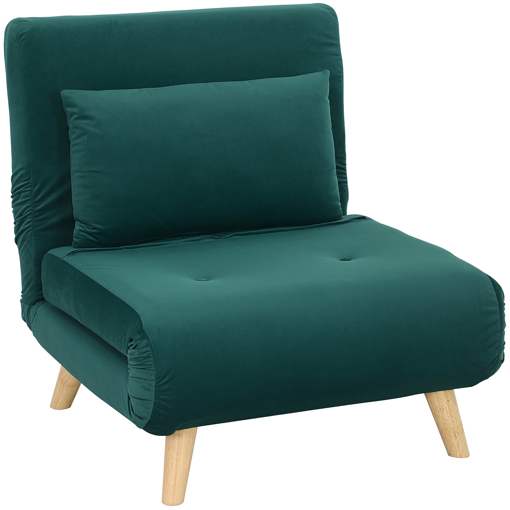 3 in 1 sleeper chair, sofa bed with bed function, lumbar pillow, foldable recliner with adjustable backrest armchair in velvet look, for living room, dark green