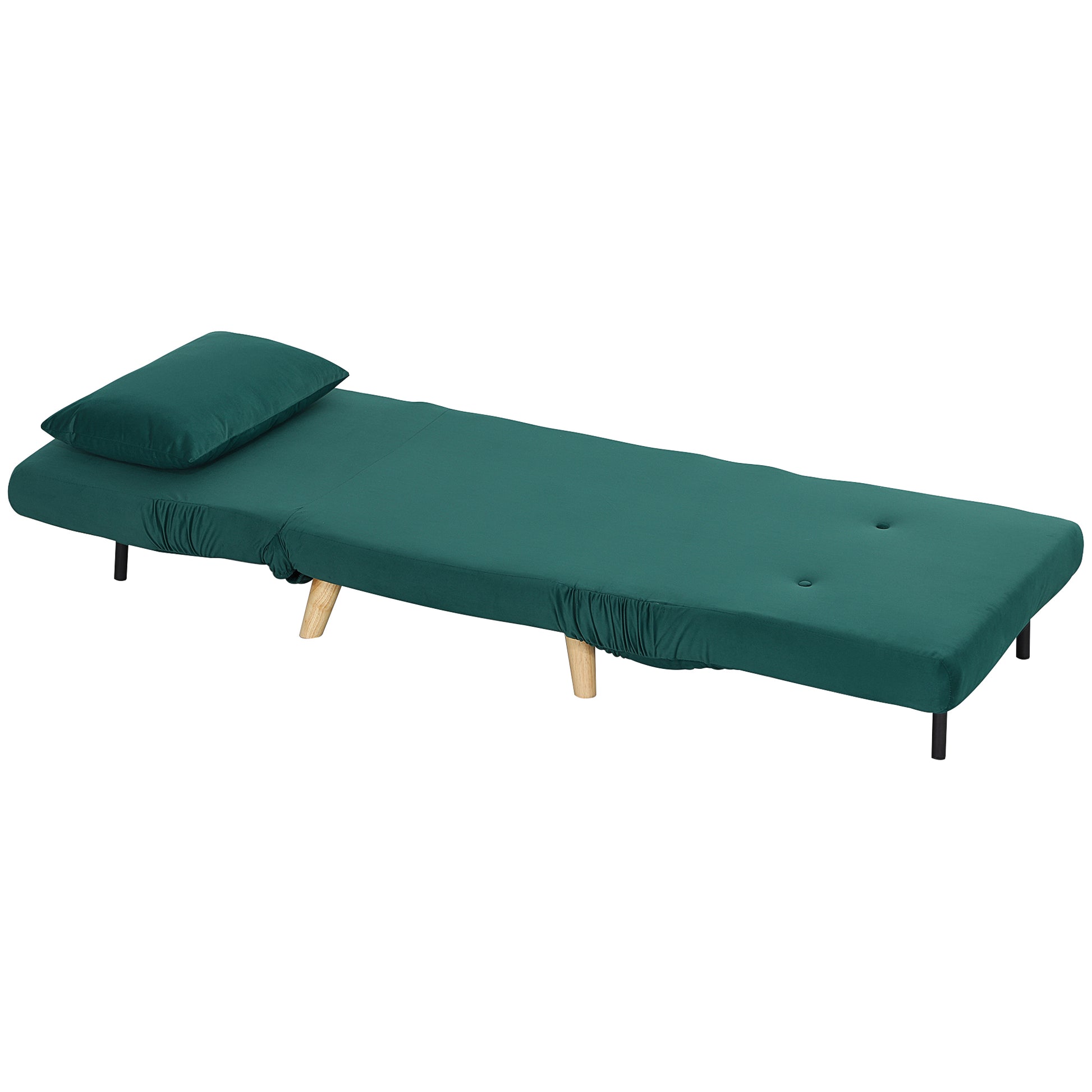 3 in 1 sleeper chair, sofa bed with bed function, lumbar pillow, foldable recliner with adjustable backrest armchair in velvet look, for living room, dark green