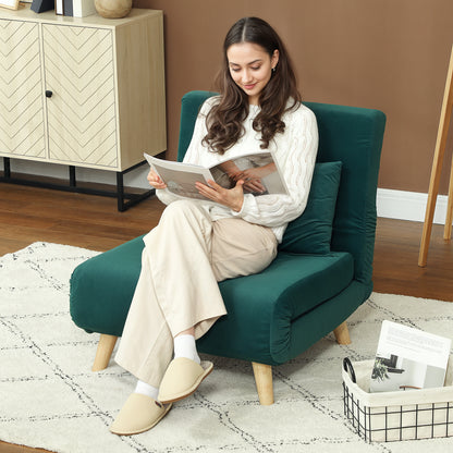 3 in 1 sleeper chair, sofa bed with bed function, lumbar pillow, foldable recliner with adjustable backrest armchair in velvet look, for living room, dark green