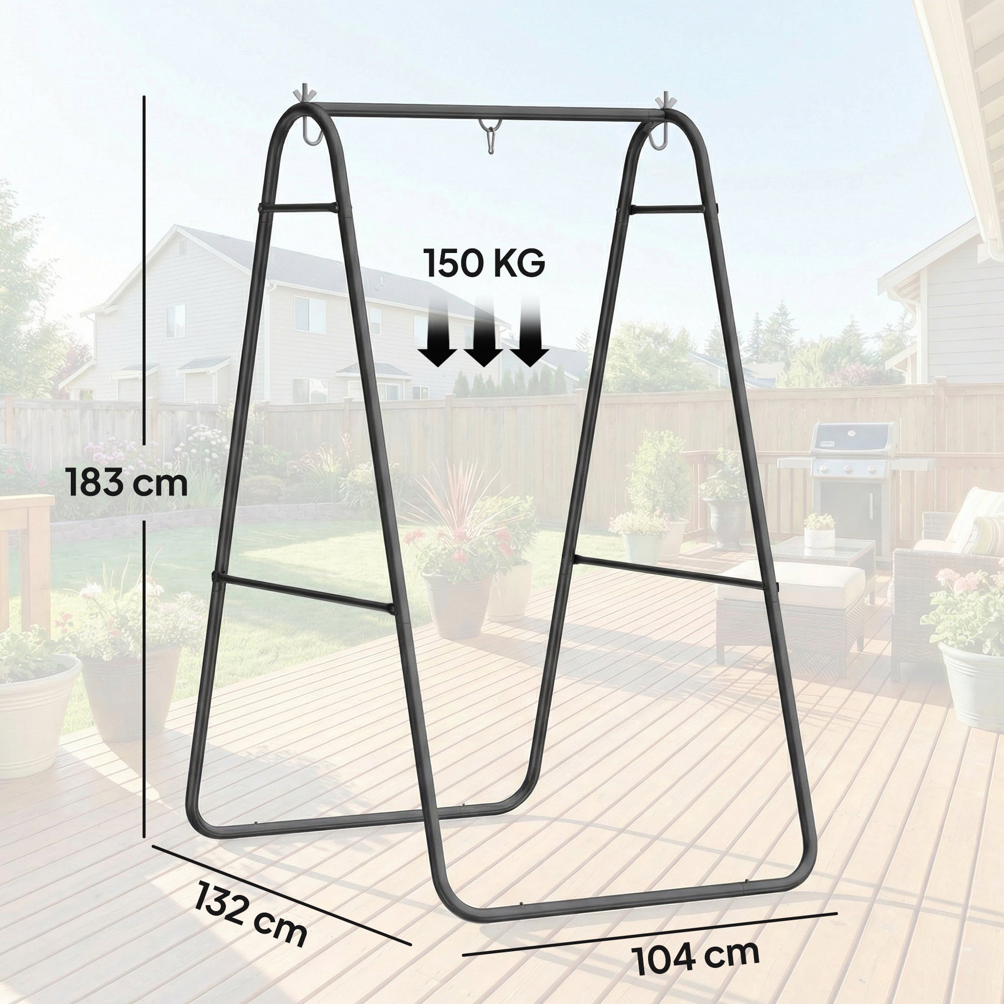 A-Frame Hanging Chair Stand — Steel Frame for Hanging Basket/Chair, Up to 150 kg (330 lb), Indoor & Outdoor, Black