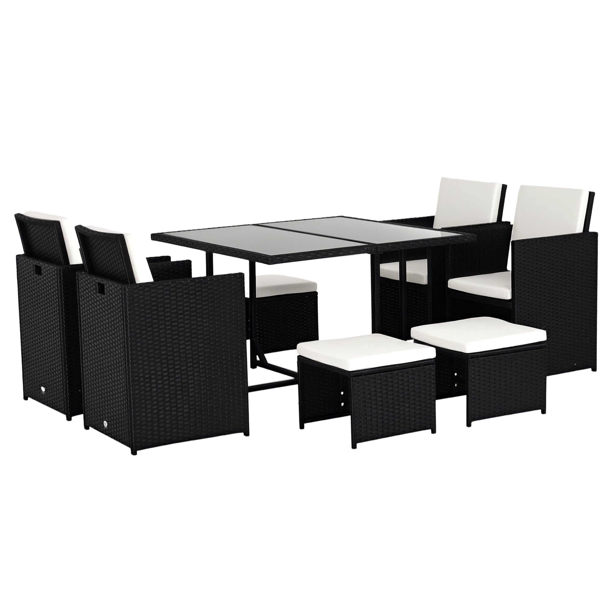 8-Person Nesting Garden Furniture Set 9 Pieces PE Rattan Wicker 4-Strand Imitation Rattan Black Removable Cream Cushions
