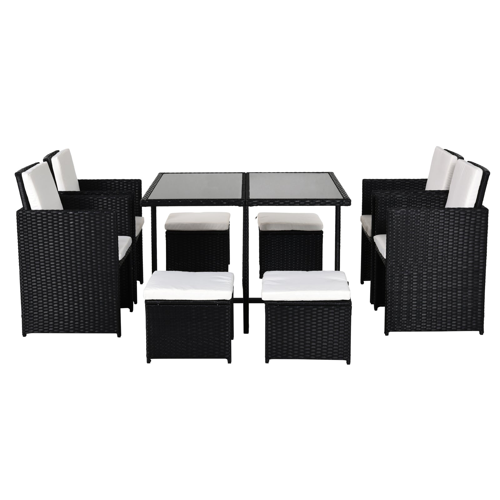 8-Person Nesting Garden Furniture Set 9 Pieces PE Rattan Wicker 4-Strand Imitation Rattan Black Removable Cream Cushions