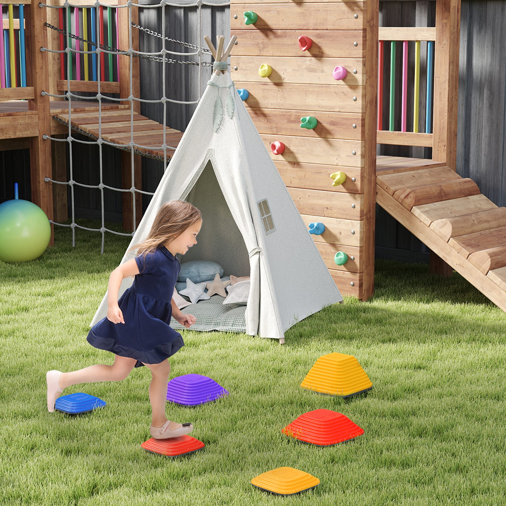 River Stones, 6-Piece Balancing Stones in Square Shape, Stackable & Non-Slip Stack Stones up to 80 kg Load Capacity, Stepping Stones for 3-8 Years, Indoors Outdoors Colorful
