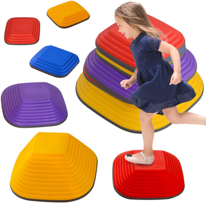 River Stones, 6-Piece Balancing Stones in Square Shape, Stackable & Non-Slip Stack Stones up to 80 kg Load Capacity, Stepping Stones for 3-8 Years, Indoors Outdoors Colorful