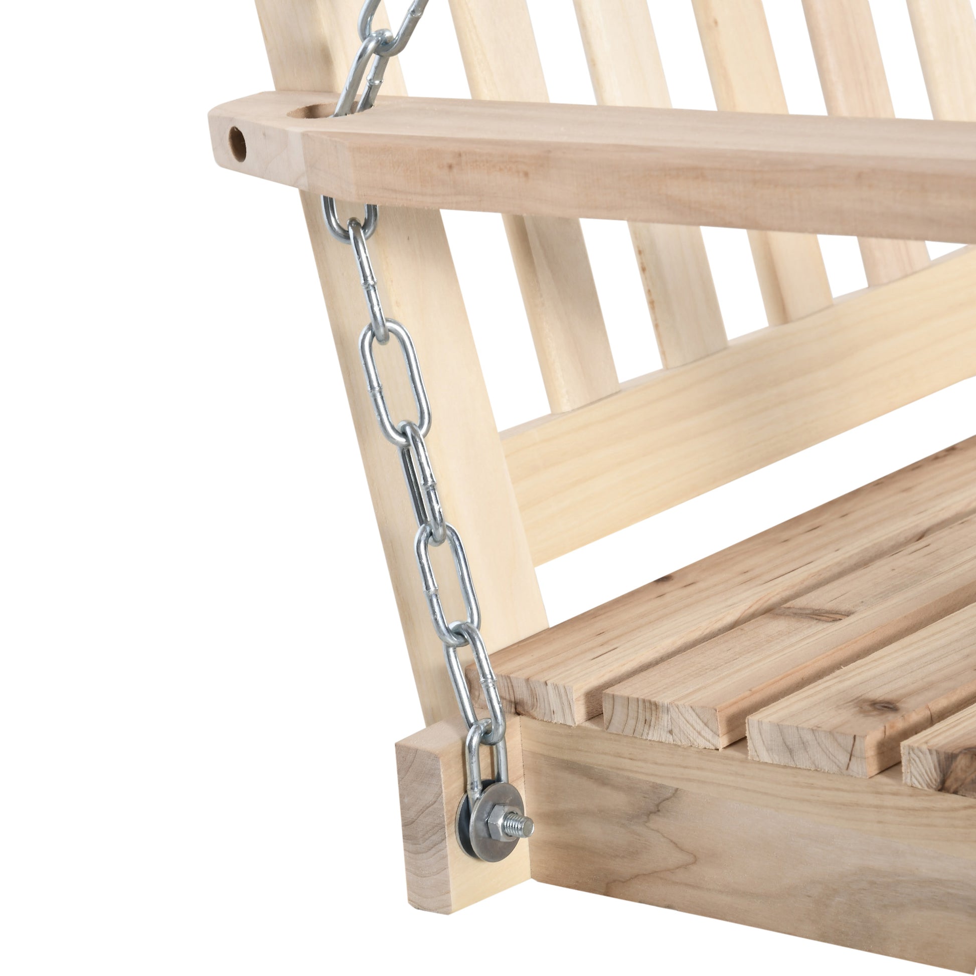 2-Seater Hanging Bench Swing for Garden, Wooden Slatted Seat and Backrest, Holds up to 200 kg, Outdoor Porch Swing, Balcony, Terrace, Natural Wood