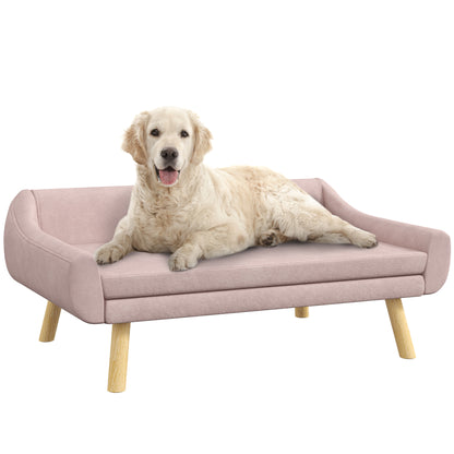 Dog Sofa Cat Sofa with Backrest, Pet Couch with Wooden Legs, Pet Sofa with Cushion, Dog Bed for Medium and Large Dogs, Velvet, Pink, 102 x 58.5 x 42.5 cm