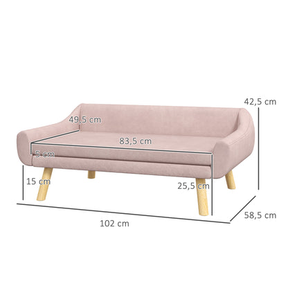 Dog Sofa Cat Sofa with Backrest, Pet Couch with Wooden Legs, Pet Sofa with Cushion, Dog Bed for Medium and Large Dogs, Velvet, Pink, 102 x 58.5 x 42.5 cm