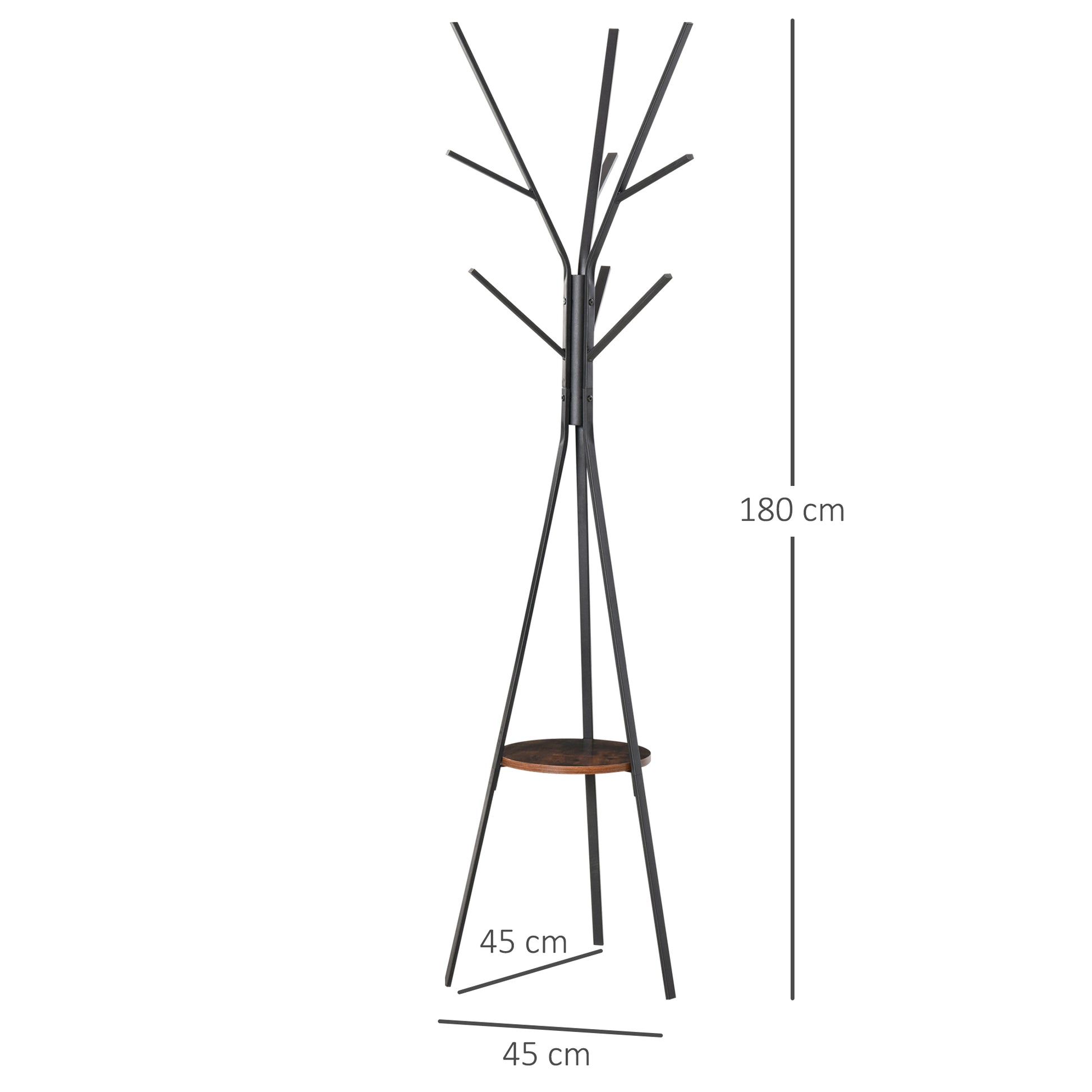 Coat Rack, Coat Stand with 8 Hooks, Coat Rack with Shelf, Standing Wardrobe for Clothes, Hats, Bags, Metal, Brown, 45 x 45 x 180 cm