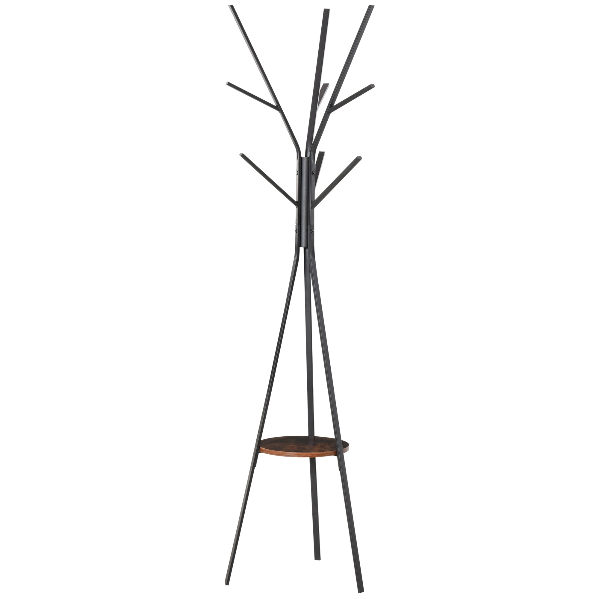 Coat Rack, Coat Stand with 8 Hooks, Coat Rack with Shelf, Standing Wardrobe for Clothes, Hats, Bags, Metal, Brown, 45 x 45 x 180 cm