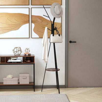 Coat Rack, Coat Stand with 8 Hooks, Coat Rack with Shelf, Standing Wardrobe for Clothes, Hats, Bags, Metal, Brown, 45 x 45 x 180 cm