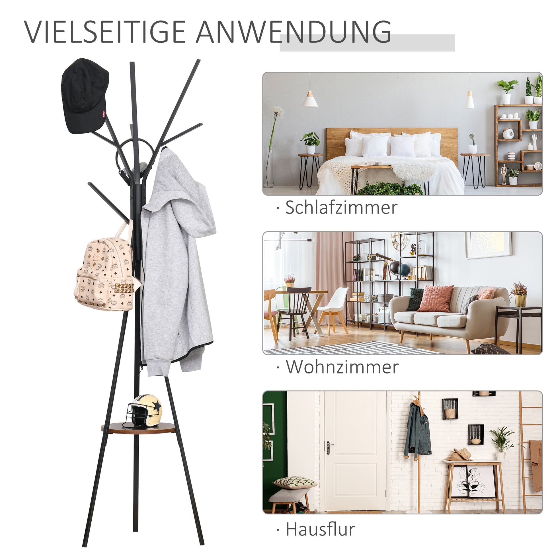 Coat Rack, Coat Stand with 8 Hooks, Coat Rack with Shelf, Standing Wardrobe for Clothes, Hats, Bags, Metal, Brown, 45 x 45 x 180 cm