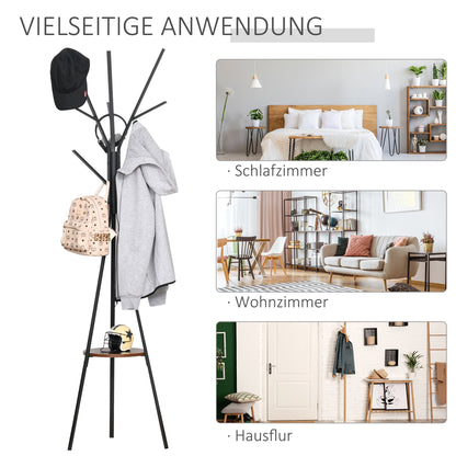 Coat Rack, Coat Stand with 8 Hooks, Coat Rack with Shelf, Standing Wardrobe for Clothes, Hats, Bags, Metal, Brown, 45 x 45 x 180 cm