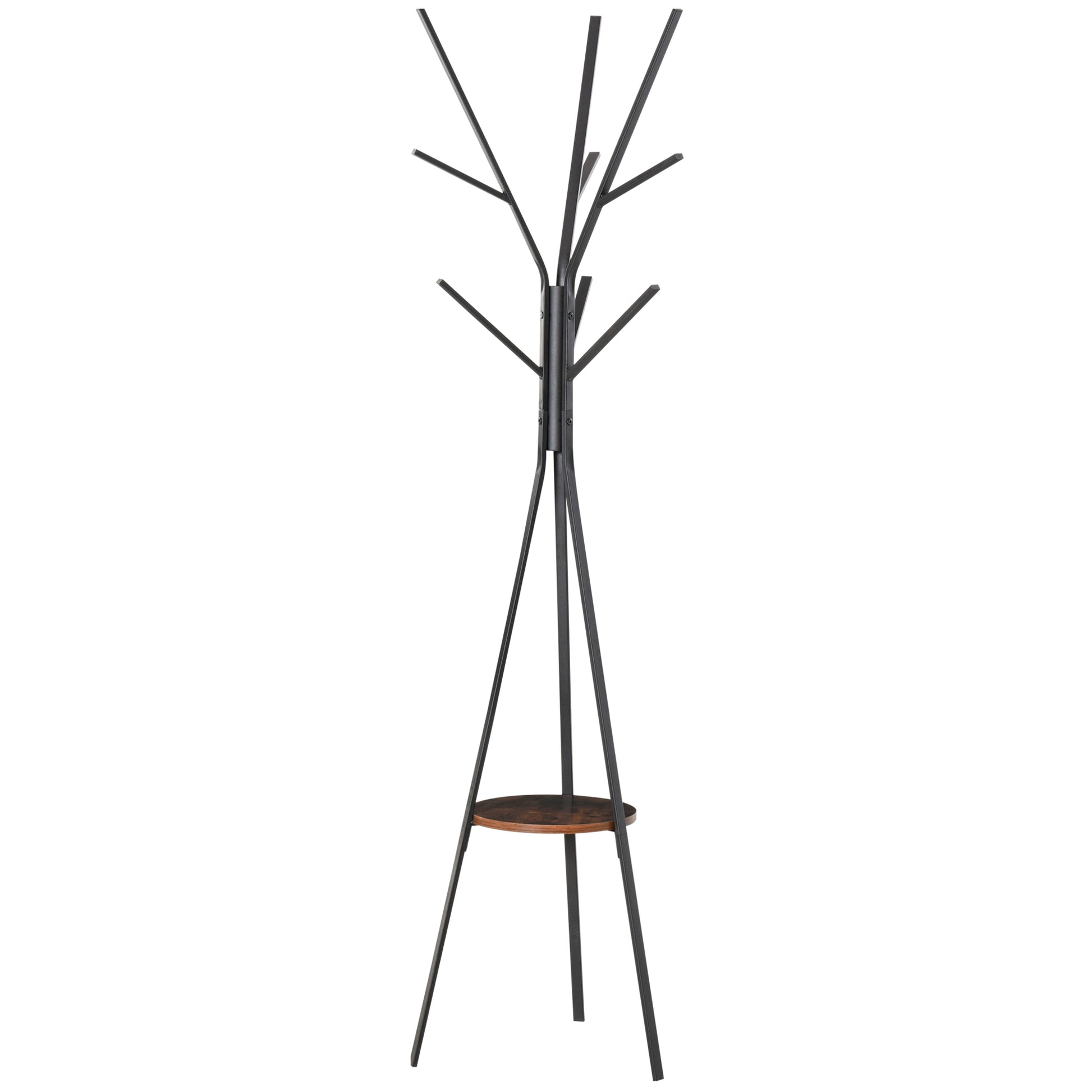 Coat Rack, Coat Stand with 8 Hooks, Coat Rack with Shelf, Standing Wardrobe for Clothes, Hats, Bags, Metal, Brown, 45 x 45 x 180 cm