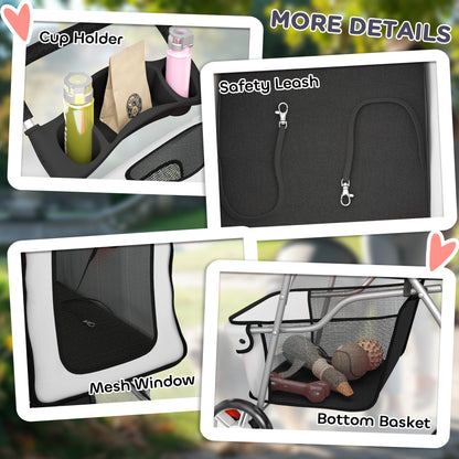 Foldable Pet Stroller with Cup Holders & Storage Basket, 600D Oxford Fabric, Steel Frame, 29.5 x 17.7 x 38.2 in – Gray