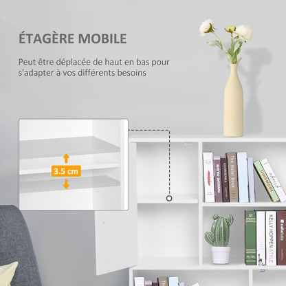 Scandinavian Bookcase 4 Shelves + 2 Cupboards with Adjustable Shelf dim. 80L x 24W x 123H cm Tapered Inclined Legs Solid Pine Particle Boards White