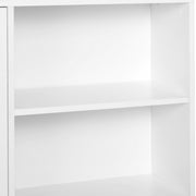 Scandinavian Bookcase 4 Shelves + 2 Cupboards with Adjustable Shelf dim. 80L x 24W x 123H cm Tapered Inclined Legs Solid Pine Particle Boards White