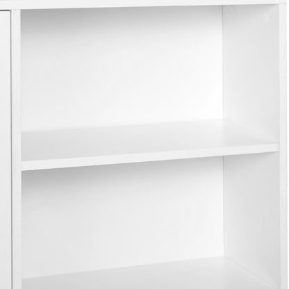 Scandinavian Bookcase 4 Shelves + 2 Cupboards with Adjustable Shelf dim. 80L x 24W x 123H cm Tapered Inclined Legs Solid Pine Particle Boards White