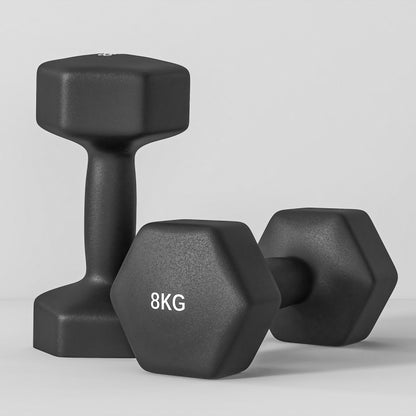 SPORTNOW Set of 2 Hexagonal Dumbbells 2x8 kg in Metal and Plastic, 2 Dumbbell Weights with Non-Slip Grip, 24x11x11 cm, Black