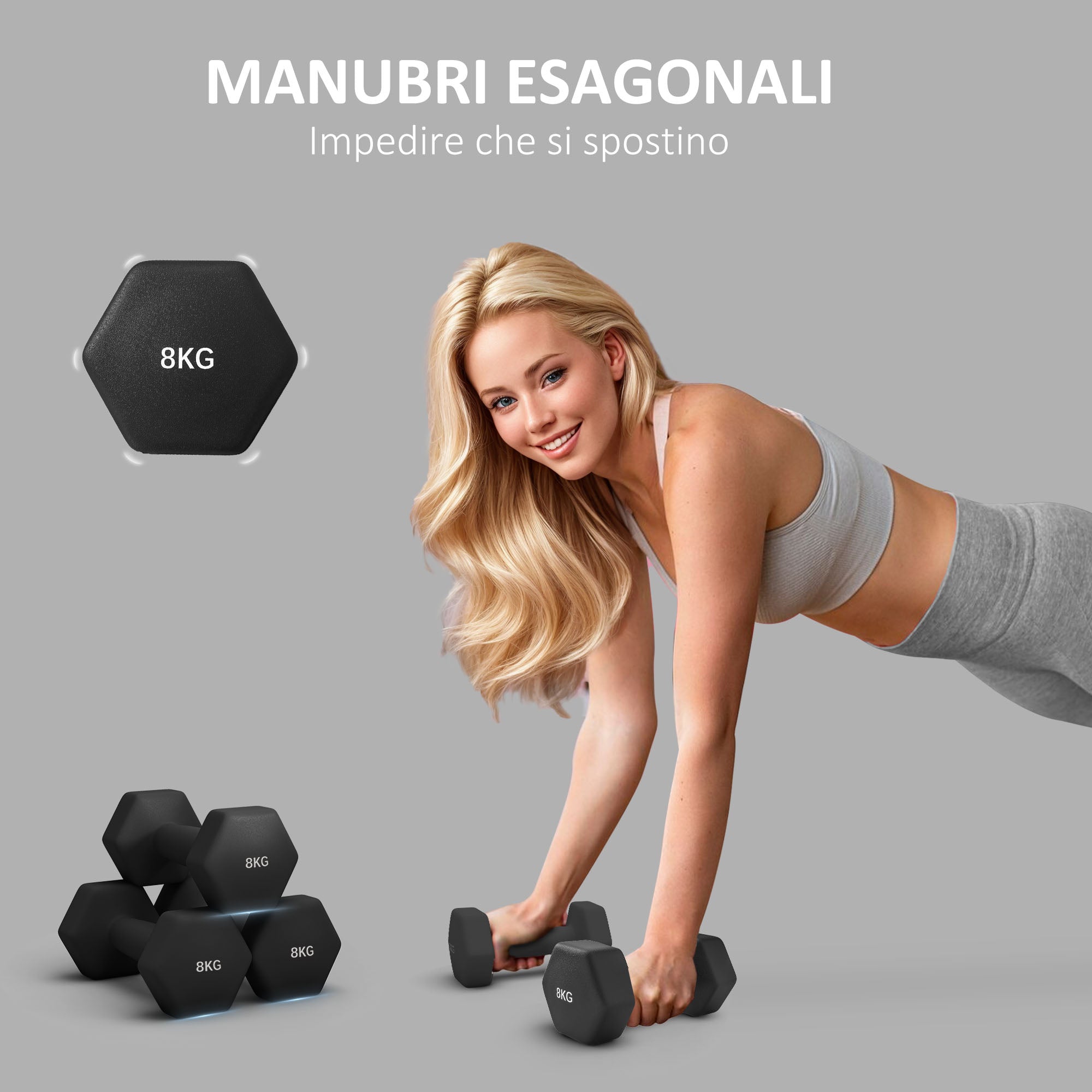 SPORTNOW Set of 2 Hexagonal Dumbbells 2x8 kg in Metal and Plastic, 2 Dumbbell Weights with Non-Slip Grip, 24x11x11 cm, Black