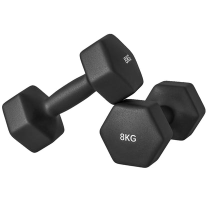 SPORTNOW Set of 2 Hexagonal Dumbbells 2x8 kg in Metal and Plastic, 2 Dumbbell Weights with Non-Slip Grip, 24x11x11 cm, Black
