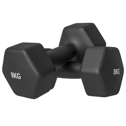 SPORTNOW Set of 2 Hexagonal Dumbbells 2x8 kg in Metal and Plastic, 2 Dumbbell Weights with Non-Slip Grip, 24x11x11 cm, Black