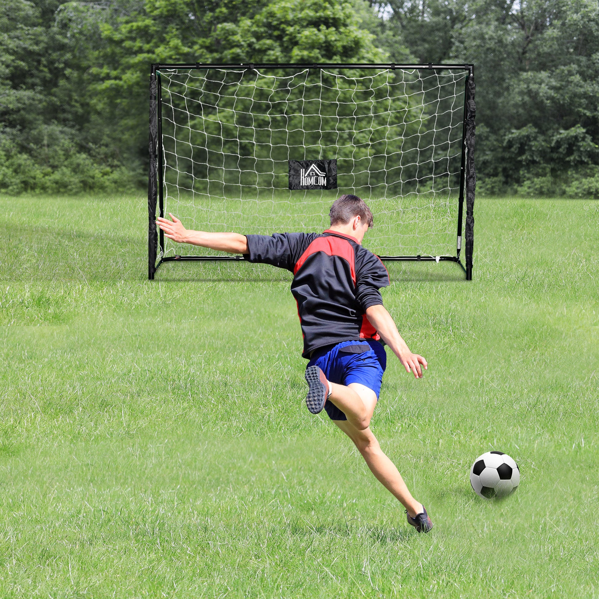 Football Goal - Soccer Goal - Training Goal dimensions 186L x 62W x 123H cm - metal frame PE net - pegs & tool included - black white