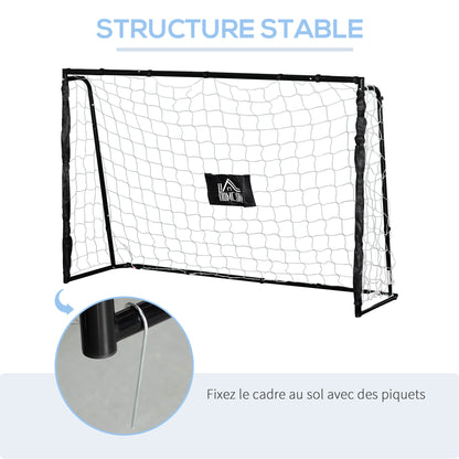 Football Goal - Soccer Goal - Training Goal dimensions 186L x 62W x 123H cm - metal frame PE net - pegs & tool included - black white