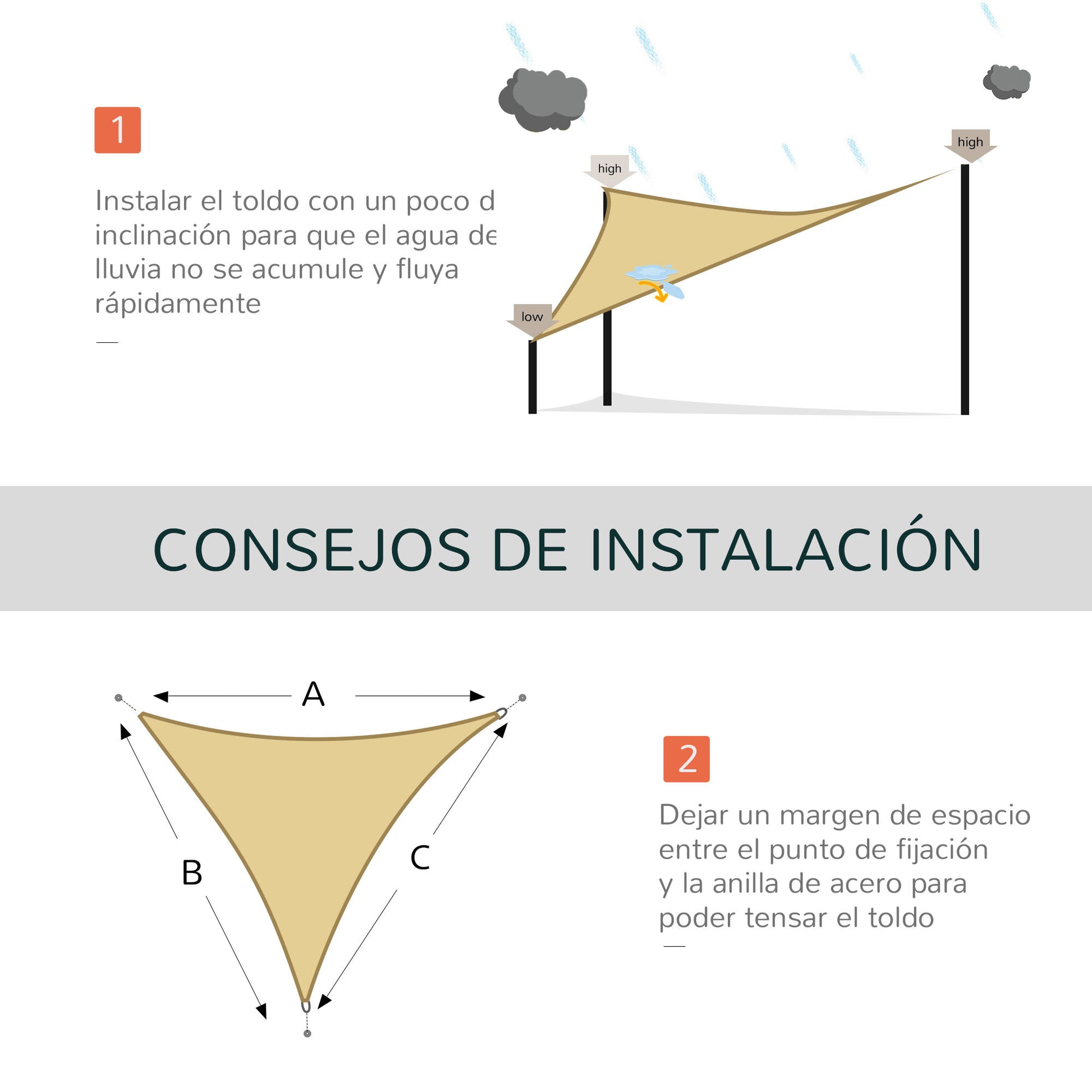 - Triangle sail awning (various sizes and colors), size 3x3x3m, sand color