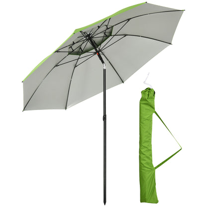 Beach Umbrella Outdoor Round Tiltable Metal UV30 Protection, 8 Steel Ribs and Carrying Bag Included, Ø185 cm, Green