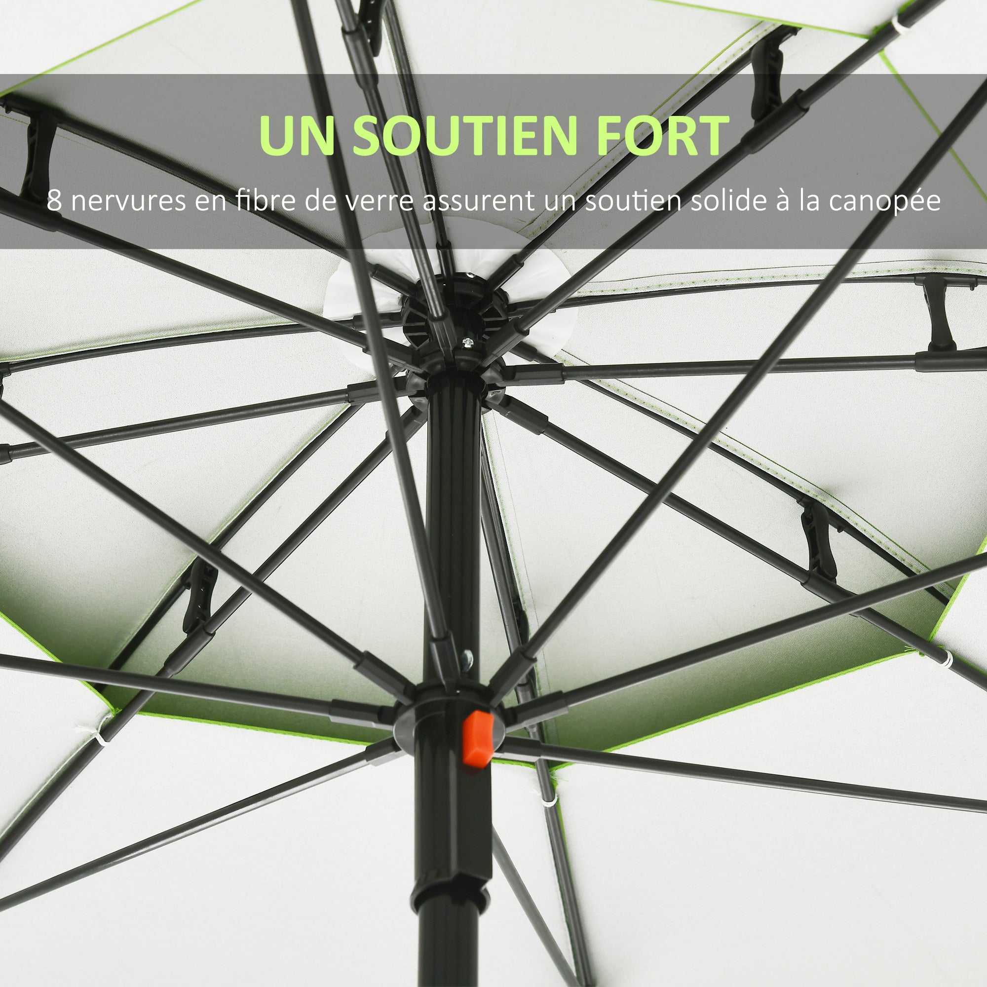 Beach Umbrella Outdoor Round Tiltable Metal UV30 Protection, 8 Steel Ribs and Carrying Bag Included, Ø185 cm, Green