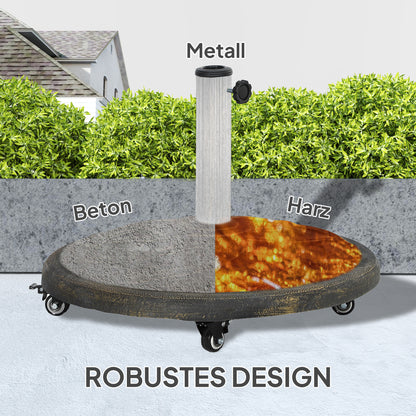 Concrete Umbrella Stand with Wheels, Round Umbrella Holder, Umbrella Weight, Stand for Umbrella 34/38/48mm Pole Diameter, for Balcony, Terrace, Garden, Bronze