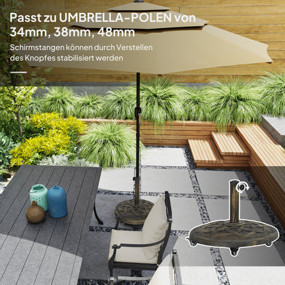 Concrete Umbrella Stand with Wheels, Round Umbrella Holder, Umbrella Weight, Stand for Umbrella 34/38/48mm Pole Diameter, for Balcony, Terrace, Garden, Bronze