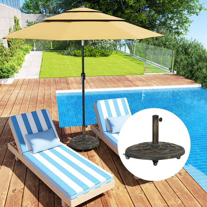 Concrete Umbrella Stand with Wheels, Round Umbrella Holder, Umbrella Weight, Stand for Umbrella 34/38/48mm Pole Diameter, for Balcony, Terrace, Garden, Bronze