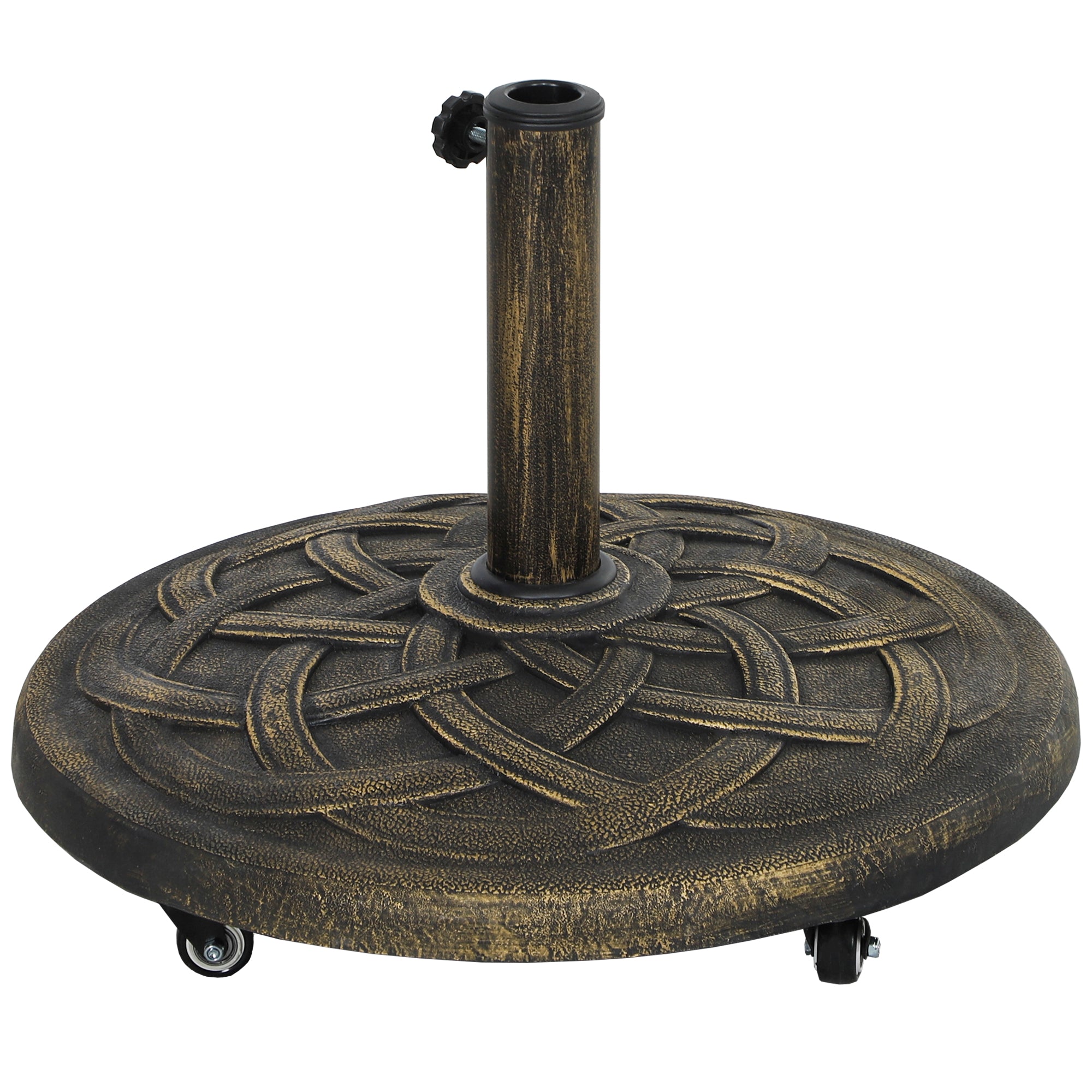 Concrete Umbrella Stand with Wheels, Round Umbrella Holder, Umbrella Weight, Stand for Umbrella 34/38/48mm Pole Diameter, for Balcony, Terrace, Garden, Bronze