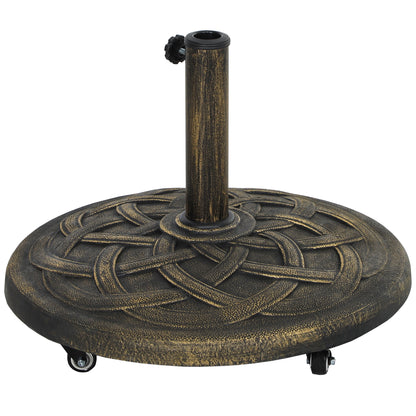 Concrete Umbrella Stand with Wheels, Round Umbrella Holder, Umbrella Weight, Stand for Umbrella 34/38/48mm Pole Diameter, for Balcony, Terrace, Garden, Bronze