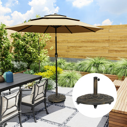 Concrete Umbrella Stand with Wheels, Round Umbrella Holder, Umbrella Weight, Stand for Umbrella 34/38/48mm Pole Diameter, for Balcony, Terrace, Garden, Bronze