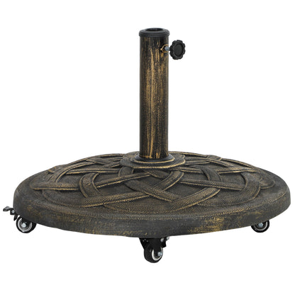 Concrete Umbrella Stand with Wheels, Round Umbrella Holder, Umbrella Weight, Stand for Umbrella 34/38/48mm Pole Diameter, for Balcony, Terrace, Garden, Bronze